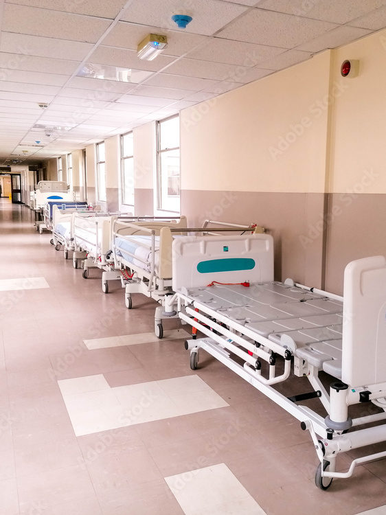 Hospital beds in corridor