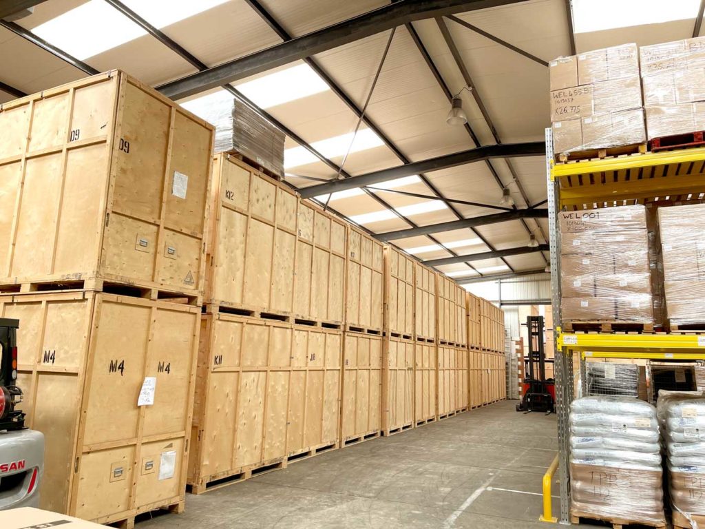 Storage containers in Camberley Removals secure warehouse
